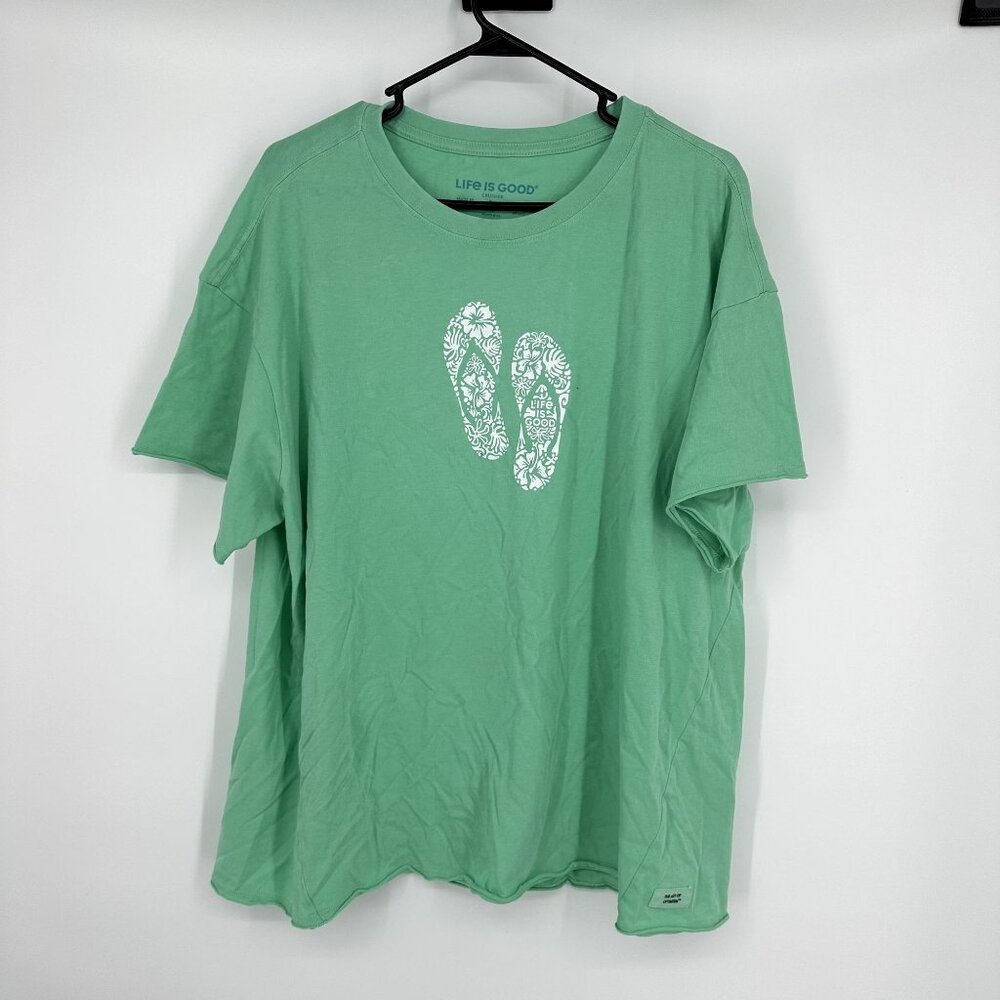 Life is Good Women's Crusher Tee Green‎ Flip Flop Summer size Large